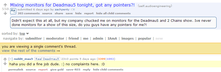 reddit_mau5 comments on Mixing monitors for Deadmau5 tonight  got any pointers